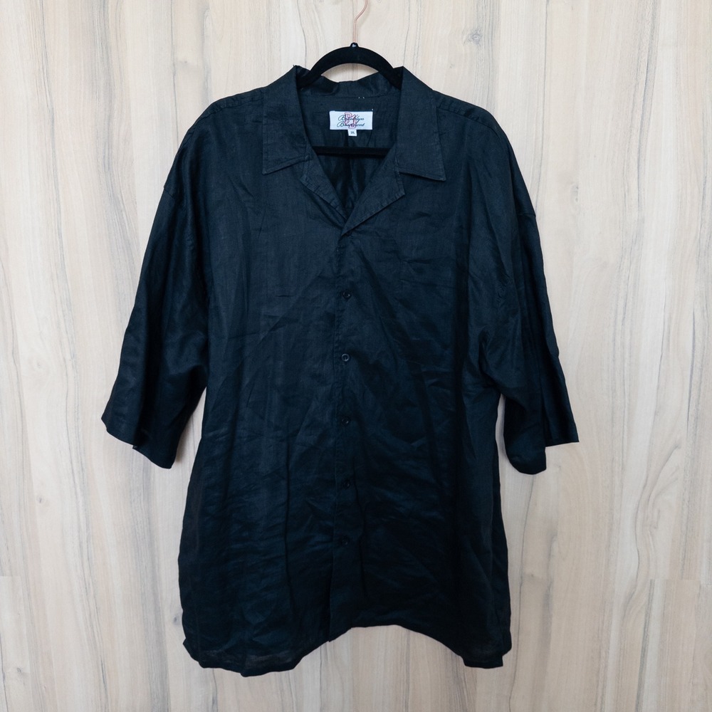 Mens Linen Button Up Shirt 3XL Black Relaxed Coastal Minimalist Quiet Luxury